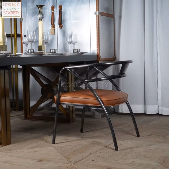Moderne Restaurant Büro Abendessen Wohnzimmer Möbel Hause Wohnzimmer Hotel Metall Eisen Retro Loft Echtes Leder Esszimmer Stuhl